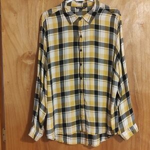 Zac & Rachel Plaid Flannel Shirt Yellow Black Button Front Ultra Soft Grunge 2X